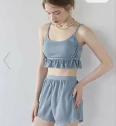 ワッフル素材 レースアップ ビキニ 水着セット　titivate 水色のサムネイル