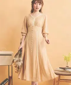 Noela ノエラ　起毛レースワンピース　ベージュ　ワンピース　レース　ワンピ