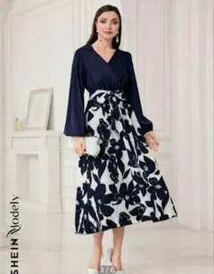 SHEIN 花柄ロングワンピース ネイビー【値下げ】