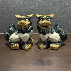E-4 伊万里焼 染付 狛犬 唐獅子 シーサー 縁起物 伝統工芸品 陶器 置物