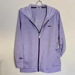 FILA フード付きジップアップパーカー 紫×白のボーダー LL