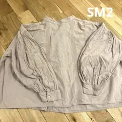 サマンサモスモス sm2 バルーンスリーブ 前刺繍レース貼りブラウス　モカ