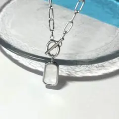 シルバー×パール貝のペンダント チェーンネックレスN32