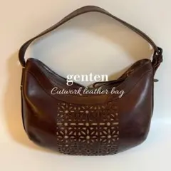genten ゲンテン カットワーク ショルダーバッグ ホーボーバッグ ブラウン