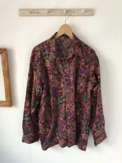 【古着】幾何学模様 マルチカラーロングスリーブシャツ