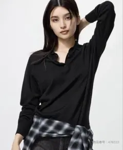 ユニクロ メリノポロセーター 黒 L