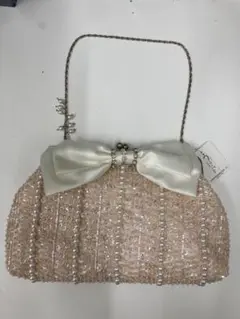 スパンコール装飾 リボン取り外し可能 ハンドバッグ タグ付