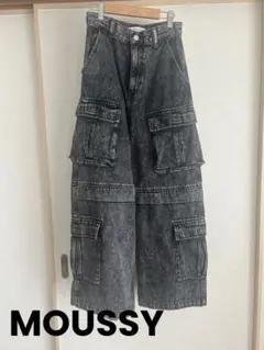 MOUSSY ブラック カーゴパンツ ワイドレッグ XS SS S 春夏秋冬