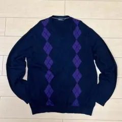 Claiborne クレイボーン アーガイル柄 Vネック コットンニット 古着