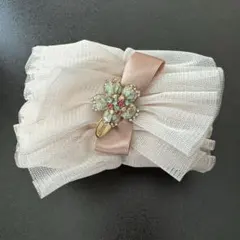 上品フラワーヘアクリップ チュール＆リボン ビジュー付き