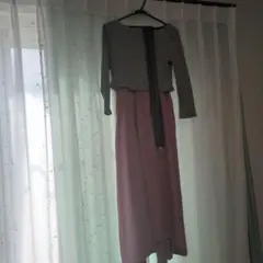 グレー×パープル ニットワンピース