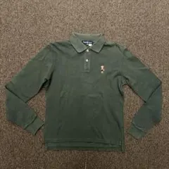 希少90s 日本製ポロラルフローレン 長袖ポロシャツ ポロベア刺繍 深緑