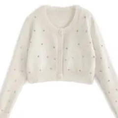 grl ビジューシャギーニットショート丈カーディガン