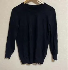 ブラック 長袖ニットセーター　ケーブルニット