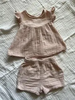 【美品プチバトー】ダブルガーゼブラウス＆ショートパンツセット 12m