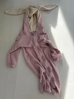 ウサギ耳付きフード ロンパース ピンク