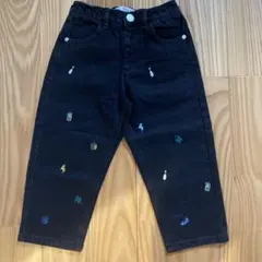 刺繍入りブラックロングパンツ　zara