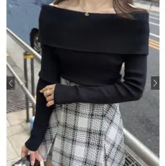 【GRL グレイル】オフショルダーリブニットセーター S