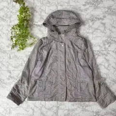 ボーダー柄 ジップアップパーカー 黒 白 LL 異素材 春コーデ 個性的