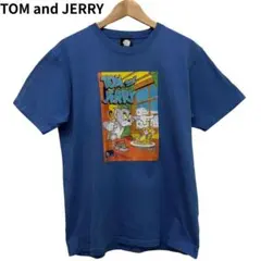 トムアンドジェリー　アニメTシャツ　キャラクター　半袖　コットン　ブルー　丸首