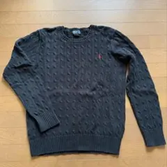 ポロ ケーブルニットセーター ブラック