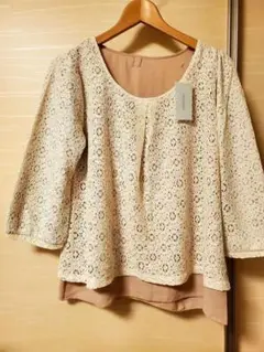 アイボリー レース トップス 七分袖