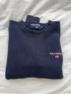 90s POLO SPORT ラルフローレン ローゲージニット あぜ編み 星条旗