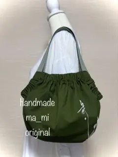【ma_mi】風呂敷リメイクバッグ緑地白字グラニーバッグ風呂敷バッグハンドメイド