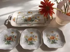昭和レトロ　花柄陶磁器皿4枚セット
