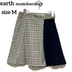 【アースミュージックアンドエコロジー】ネイビー+チェック柄切替台型ミニスカートM