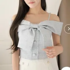 ツイードリボンオフショルトップス ブルー LIPSERVICE リップサービス