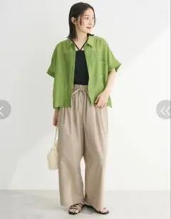 半袖ブラウス シアー素材 グリーン グリーンパークス