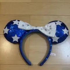 青いスパンコールカチューシャ 星リボン付き