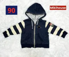 Mikihouse ダブルB フード付きパーカー、サイズ90、ネイビーブルー