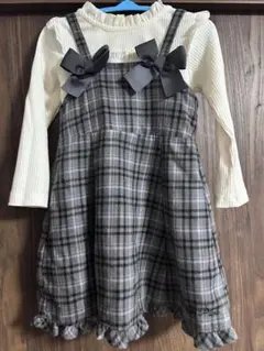 美品2点セット　メゾピアノ　リボン付きチェックワンピース 90cm