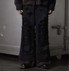 【GRANCY】スウェットドッキングデザインダメージバギーデニムパンツ Sサイズ