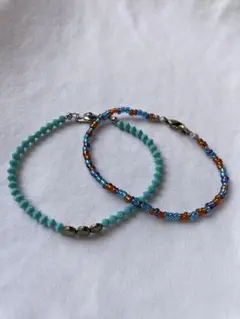 ターコイズ×グラスビーズ　ブレスレット　2連