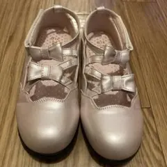 【美品】メゾピアノ　リボン付きピンクフォーマルシューズ　21.0cm
