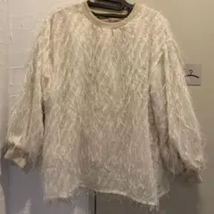 シアーシャギーレイヤードスウェットトップス　グレージュ