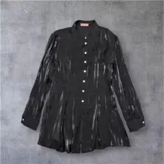 HIROKO BIS ヒロコビス シャイニー 光沢 ロングシャツブラウス 黒のサムネイル