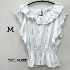 CECIL McBEE ホワイト フリル ノースリーブ シャツM