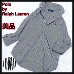 美品　ポロバイラルフローレン　ストライプ　ポニー　刺繍　長袖　シャツ　羽織り　黒