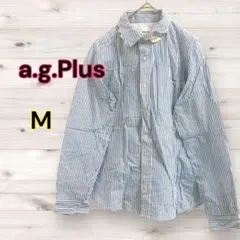 a0317 a.g.Plus シャツ　M　ストライプ　ブルー系　レディースのサムネイル