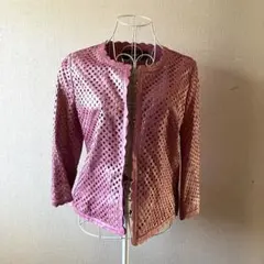 BALMAIN バルマン レザージャケット 羊革 ノーカラー　ピンク　パンチング