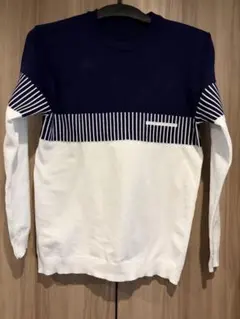 【値下げ】新品 メンズ ニット セーター XL ネイビー 白 ストライプ 春服