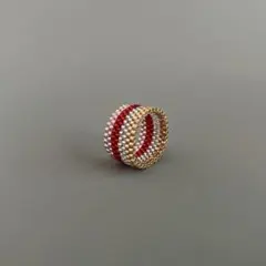 ビーズリング　ピンクメッキ×赤×クリアシルバー×ゴールド　No378