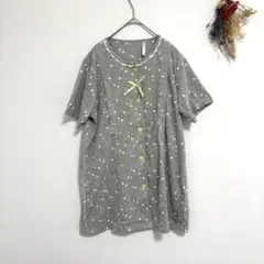マタニティ　パジャマ　星柄　リボン付き　グレーパジャマ　M〜L