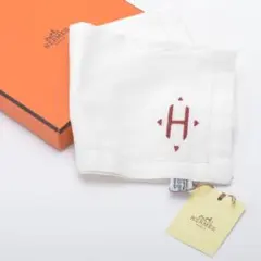 新品 エルメス ハンカチ ポケットチーフ ホワイト Hロゴ 箱付き コットン