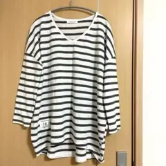 レディース　トップス　七分袖　ボーダー　Vネック