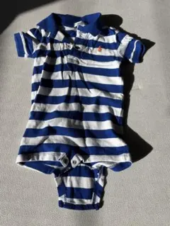 【美品】ラルフローレン　ポロシャツ風ロンパース　青ボーダー　6M